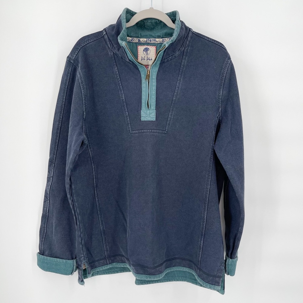 Fat Face Airlie Blue & Green 1/4 Zip Pullover Sweater Mens Size Large